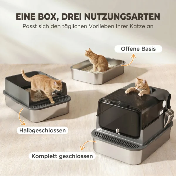 Kattenbak Van Roestvrij Staal Met Deksel XXL 72L Voor Grote Katten En Meerdere Katten Met Dubbele Deuren, Schep, Pedaal, Anti lek