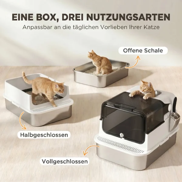 Kattenbak Van Roestvrij Staal Met Deksel XXL 72L Voor Grote Katten En Meerdere Katten Met Dubbele Deuren, Schep, Pedaal, Anti lek