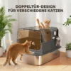 Kattenbak Van Roestvrij Staal Met Deksel XXL 72L Voor Grote Katten En Meerdere Katten Met Dubbele Deuren, Schep, Pedaal, Anti lek