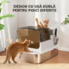 Kattenbak Van Roestvrij Staal Met Deksel XXL 72L Voor Grote Katten En Meerdere Katten Met Dubbele Deuren, Schep, Pedaal, Anti lek