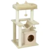 Katzenbaum, Kratzbaum Mit Spielzeug, Sitzstange, Hängematte, 48 X 48 X 90 Cm, Creme