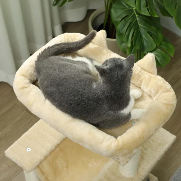 Katzenbaum, Kratzbaum Mit Spielzeug, Sitzstange, Hängematte, 48 X 48 X 90 Cm, Creme