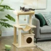 Katzenbaum, Kratzbaum Mit Spielzeug, Sitzstange, Hängematte, 48 X 48 X 90 Cm, Creme