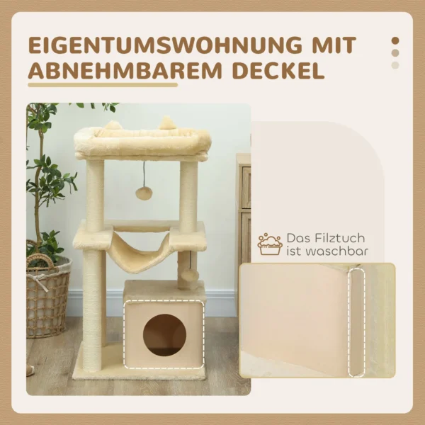 Katzenbaum, Kratzbaum Mit Spielzeug, Sitzstange, Hängematte, 48 X 48 X 90 Cm, Creme
