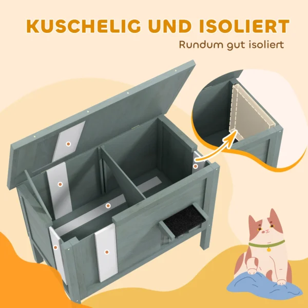 Katzenhaus Outdoor Katzenhaus Katzenhütte, Wetterbeständig, 1 Fenster, 1 Eingang, 85 x 50 X 68,5 Cm, Dunkelgrau+Schwarz