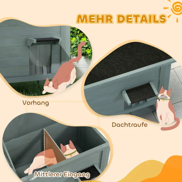 Katzenhaus Outdoor Katzenhaus Katzenhütte, Wetterbeständig, 1 Fenster, 1 Eingang, 85 x 50 X 68,5 Cm, Dunkelgrau+Schwarz