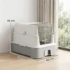 Katzentoilette Aus Edelstahl Mit Deckel, XL Katzenstreubox Mit Schaufel, Herausziehbare Wanne, Hohe Seiten, Leicht Zu Reinigen, Grau