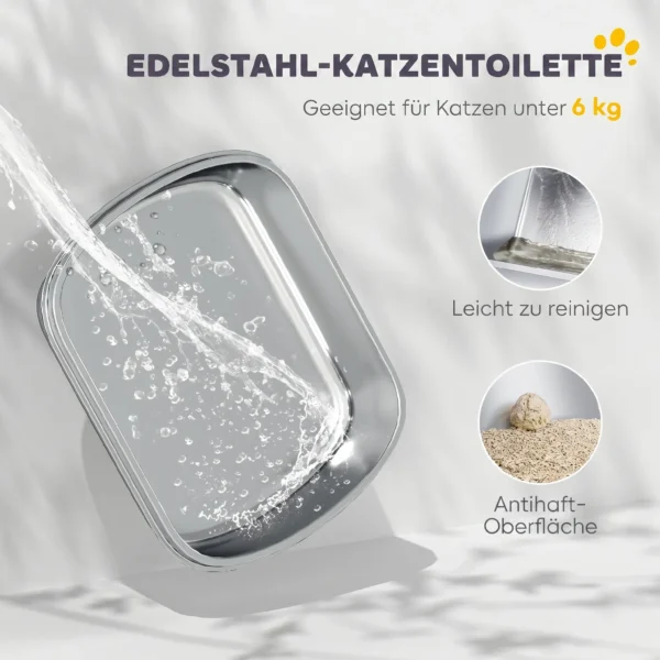 Katzentoilette Edelstahl, Geschlossene Katzentoilette Mit Schaufel, Geruchsbeutel, Einstieg Ausgang