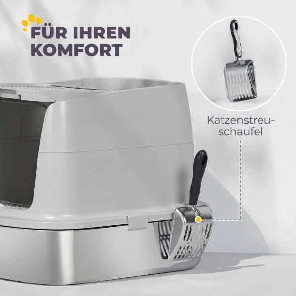 Katzentoilette Edelstahl, Geschlossene Katzentoilette Mit Schaufel, Geruchsbeutel, Einstieg Ausgang