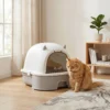 Katzentoilette Edelstahl Mit Abnehmbarem Deckel, Schaufel & Aktivkohlefilter Für Kleine Bis Mittelgroße Katzen, Grau