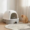 Katzentoilette Edelstahl Mit Abnehmbarem Deckel, Schaufel & Aktivkohlefilter Für Kleine Bis Mittelgroße Katzen, Grau
