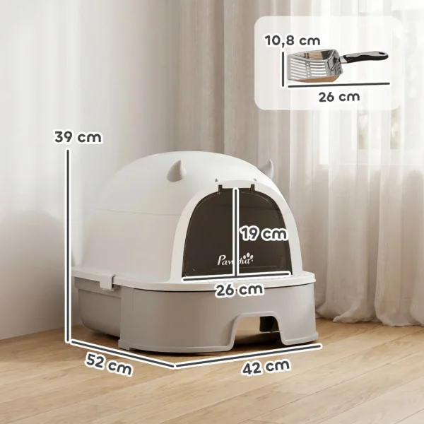 Katzentoilette Edelstahl Mit Abnehmbarem Deckel, Schaufel & Aktivkohlefilter Für Kleine Bis Mittelgroße Katzen, Grau