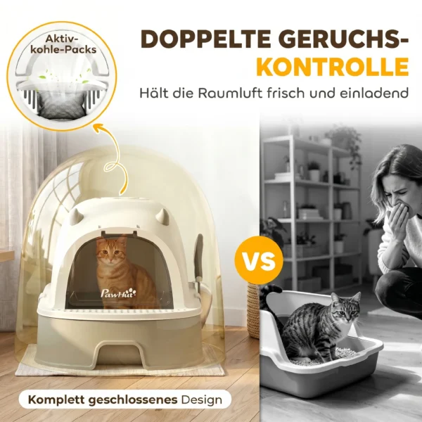Katzentoilette Edelstahl Mit Abnehmbarem Deckel, Schaufel & Aktivkohlefilter Für Kleine Bis Mittelgroße Katzen, Grau
