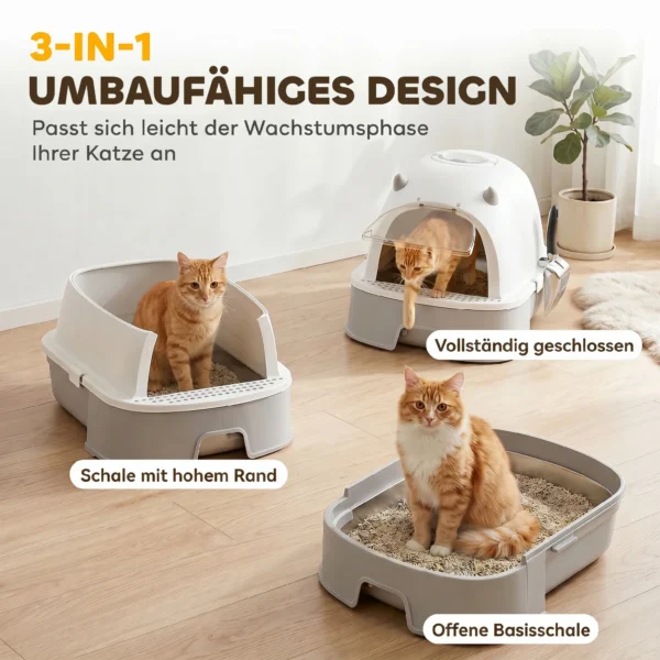 Katzentoilette Edelstahl Mit Abnehmbarem Deckel, Schaufel & Aktivkohlefilter Für Kleine Bis Mittelgroße Katzen, Grau
