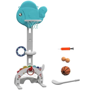 Kinder Basketballkorb 5 In 1 Höhenverstellbarer 134 152 Cm Mit Basketballs Pumpe Fußballtor Golfball Indoor Outdoor