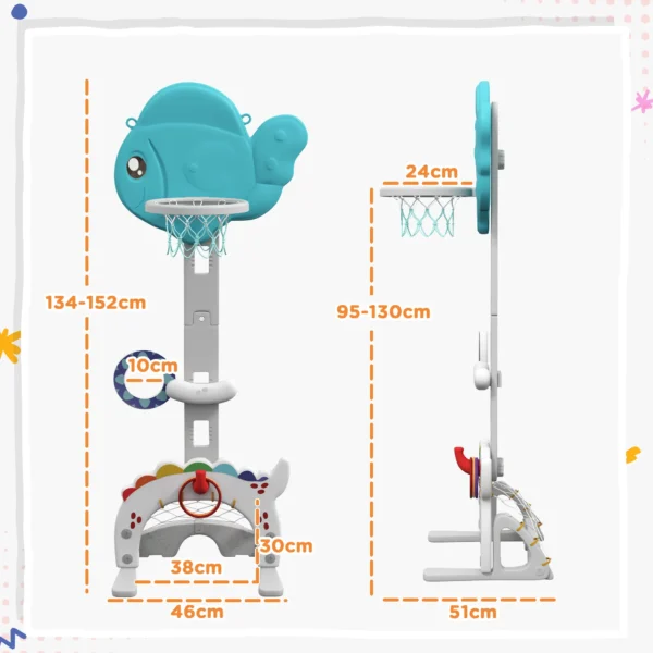 Kinder Basketballkorb 5 In 1 Höhenverstellbarer 134 152 Cm Mit Basketballs Pumpe Fußballtor Golfball Indoor Outdoor