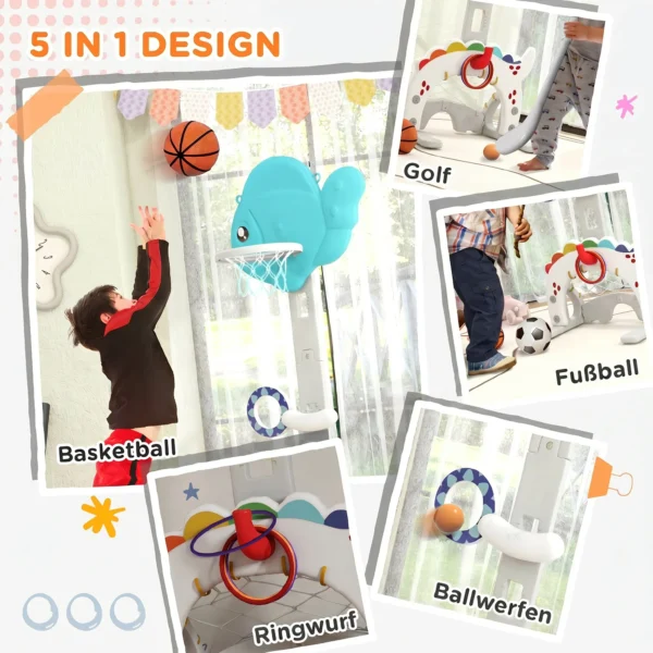 Kinder Basketballkorb 5 In 1 Höhenverstellbarer 134 152 Cm Mit Basketballs Pumpe Fußballtor Golfball Indoor Outdoor