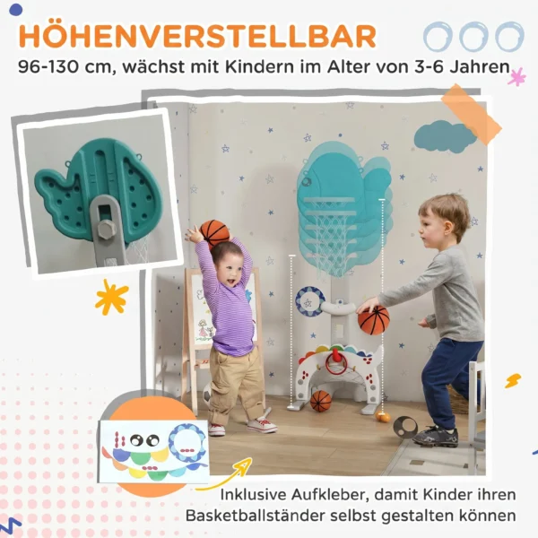 Kinder Basketballkorb 5 In 1 Höhenverstellbarer 134 152 Cm Mit Basketballs Pumpe Fußballtor Golfball Indoor Outdoor
