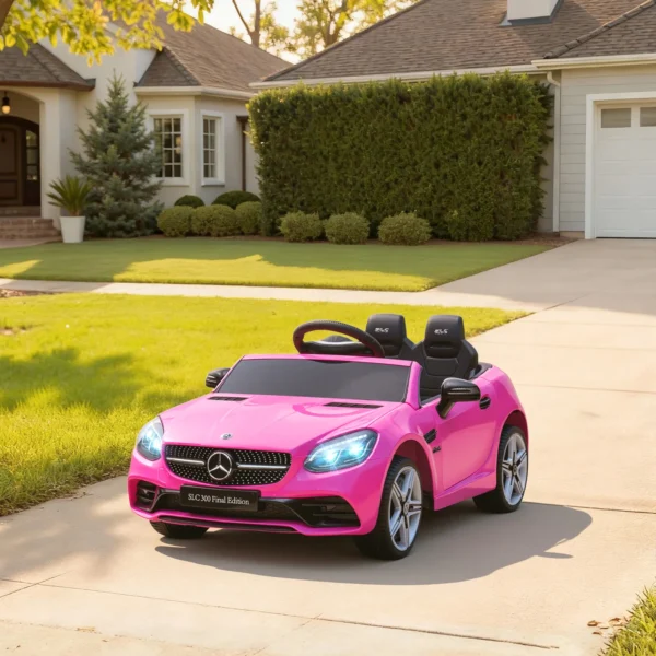 Kinder Elektroauto, Mit LED Scheinwerfern, Sicherheitsgurt, Hupe, Musik, 3 Bis 5 Km/h, Rosa, 107 X 62,5 X 44cm