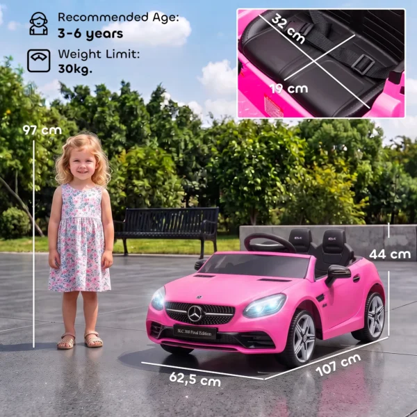 Kinder Elektroauto, Mit LED Scheinwerfern, Sicherheitsgurt, Hupe, Musik, 3 Bis 5 Km/h, Rosa, 107 X 62,5 X 44cm