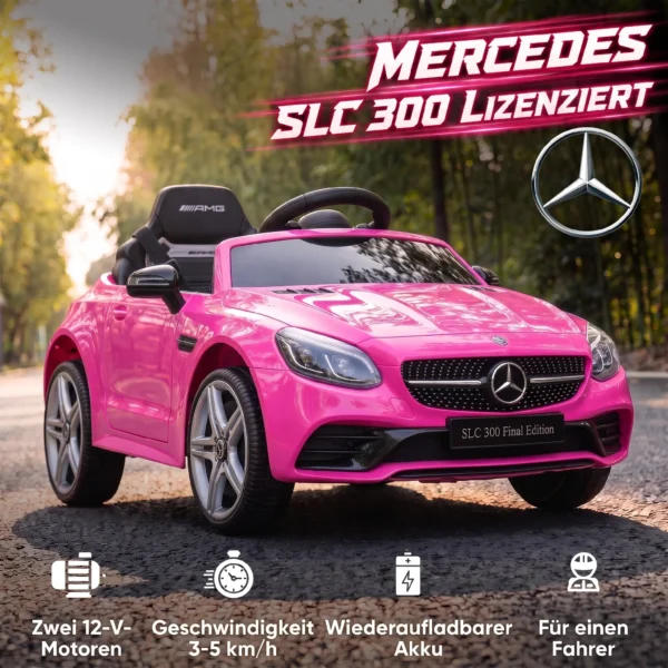 Kinder Elektroauto, Mit LED Scheinwerfern, Sicherheitsgurt, Hupe, Musik, 3 Bis 5 Km/h, Rosa, 107 X 62,5 X 44cm