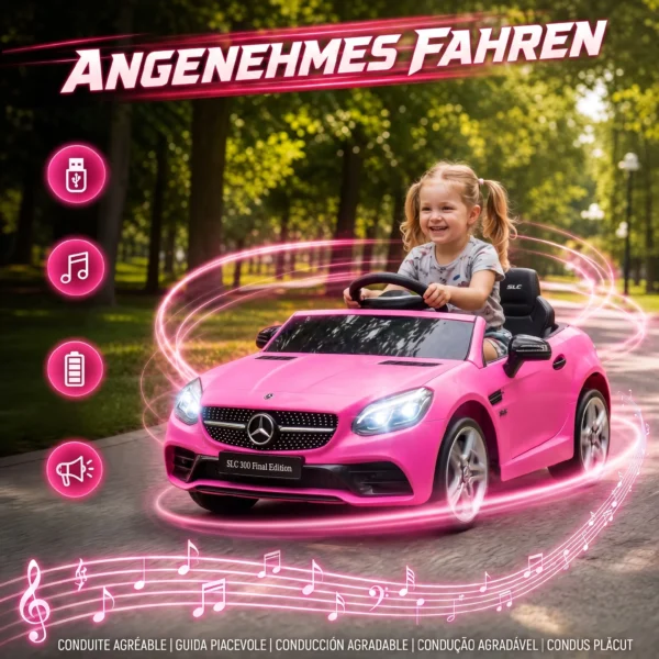 Kinder Elektroauto, Mit LED Scheinwerfern, Sicherheitsgurt, Hupe, Musik, 3 Bis 5 Km/h, Rosa, 107 X 62,5 X 44cm