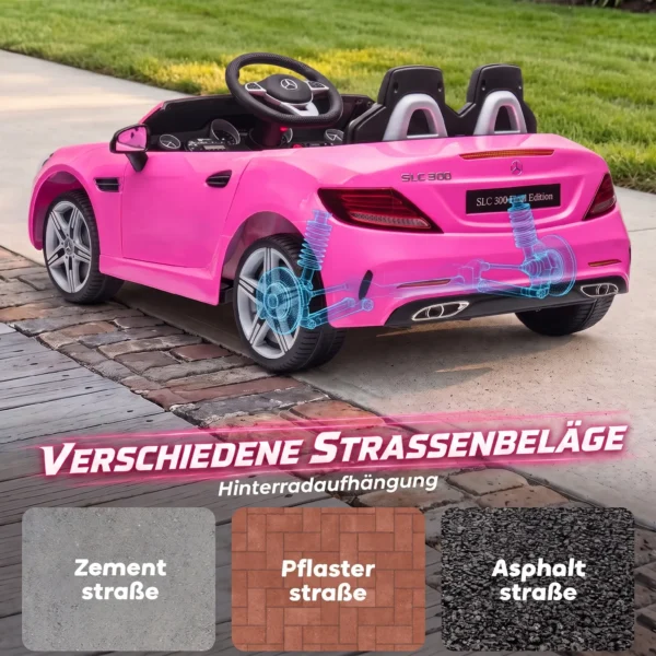 Kinder Elektroauto, Mit LED Scheinwerfern, Sicherheitsgurt, Hupe, Musik, 3 Bis 5 Km/h, Rosa, 107 X 62,5 X 44cm