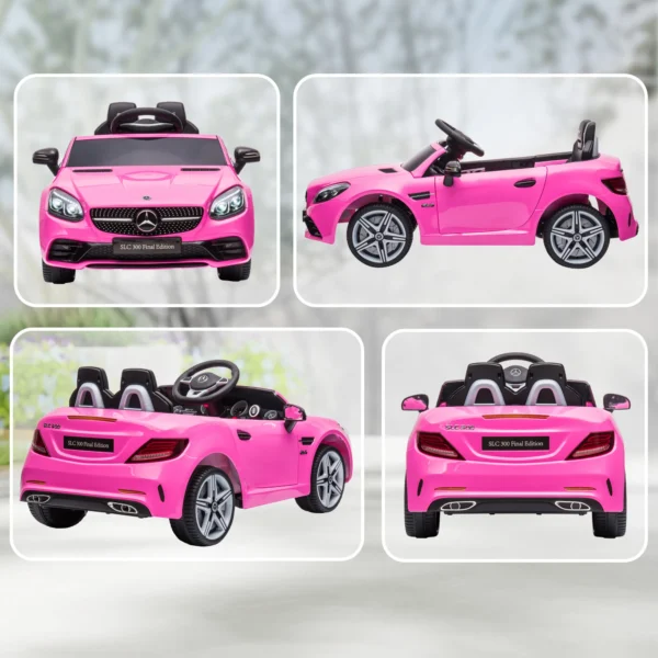 Kinder Elektroauto, Mit LED Scheinwerfern, Sicherheitsgurt, Hupe, Musik, 3 Bis 5 Km/h, Rosa, 107 X 62,5 X 44cm