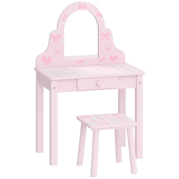 Kinder Schminktisch Set 2 In 1 Frisiertisch Schreibtisch Mit Hocker Abnehmbarem Spiegel Schublade Für Mädchen 3 6 Rosa