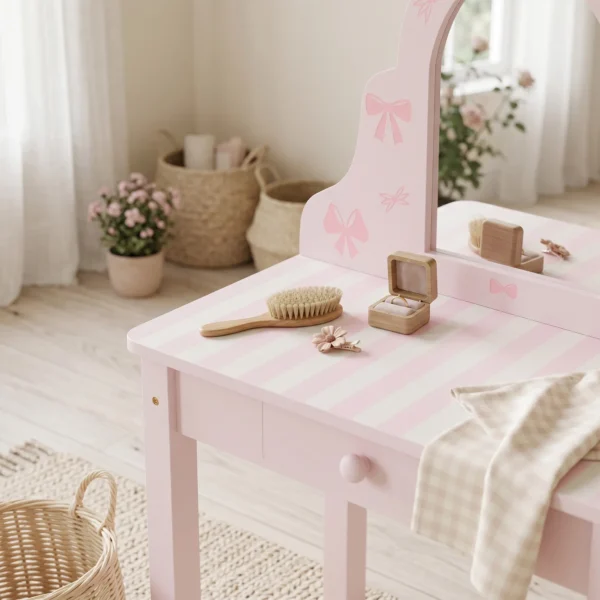 Kinder Schminktisch Set 2 In 1 Frisiertisch Schreibtisch Mit Hocker Abnehmbarem Spiegel Schublade Für Mädchen 3 6 Rosa