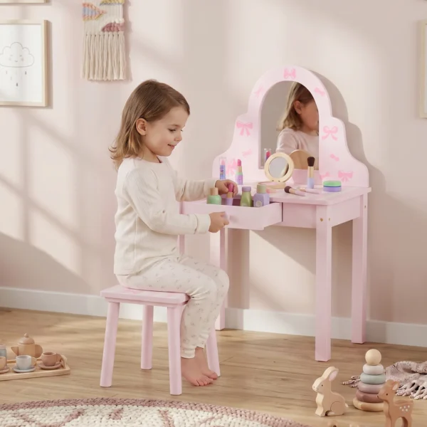 Kinder Schminktisch Set 2 In 1 Frisiertisch Schreibtisch Mit Hocker Abnehmbarem Spiegel Schublade Für Mädchen 3 6 Rosa