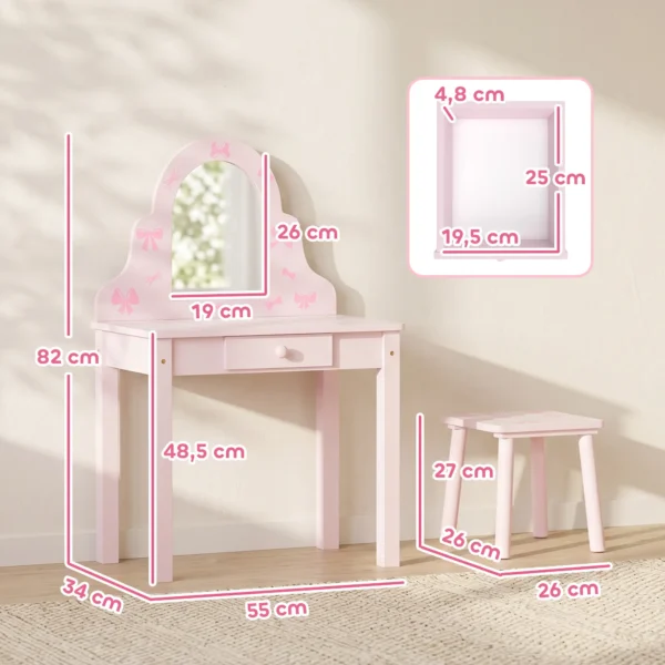 Kinder Schminktisch Set 2 In 1 Frisiertisch Schreibtisch Mit Hocker Abnehmbarem Spiegel Schublade Für Mädchen 3 6 Rosa