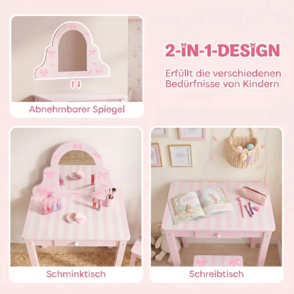 Kinder Schminktisch Set 2 In 1 Frisiertisch Schreibtisch Mit Hocker Abnehmbarem Spiegel Schublade Für Mädchen 3 6 Rosa