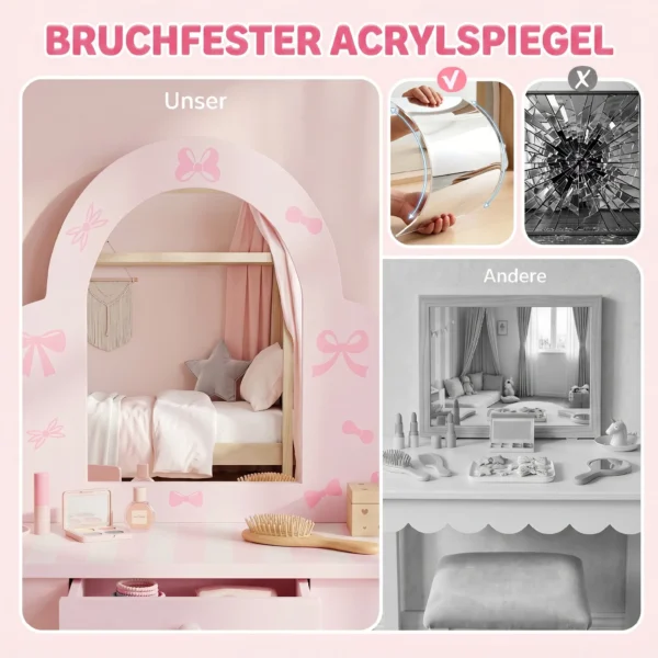 Kinder Schminktisch Set 2 In 1 Frisiertisch Schreibtisch Mit Hocker Abnehmbarem Spiegel Schublade Für Mädchen 3 6 Rosa