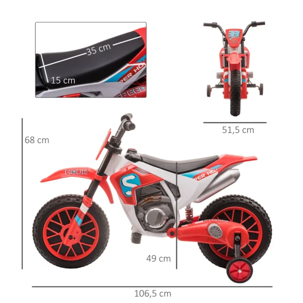 Kindermotorrad, Elektromotorrad, 45 Min Fahrzeit, Mit Stützrädern, Ab 3 Jahren, Rot+weiß, 106,5 X 51,5 X 68cm