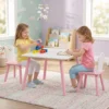Kindertafel En Stoel Set 3 delig, 1 Tafel 2 Stoelen, Roze En Wit