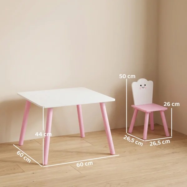 Kindertafel En Stoel Set 3 delig, 1 Tafel 2 Stoelen, Roze En Wit