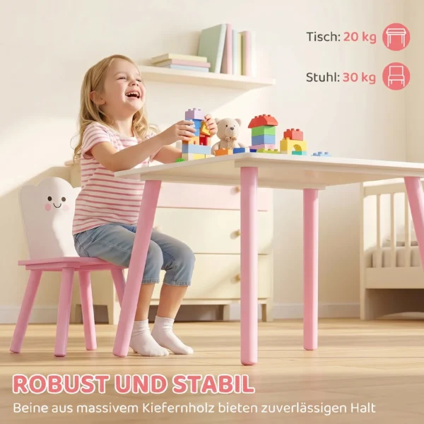 Kindertafel En Stoel Set 3 delig, 1 Tafel 2 Stoelen, Roze En Wit