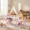 Kindertafel En Stoel Set 3 delig, 1 Tafel 2 Stoelen, Roze En Wit
