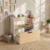 Kindertisch Mit Sitzbank 5 in 1 Kindersitzgruppe Mit Bücherregal, Rollbar Kindertruhenbank Mit Aufbewahrungsbox Für 3 8
