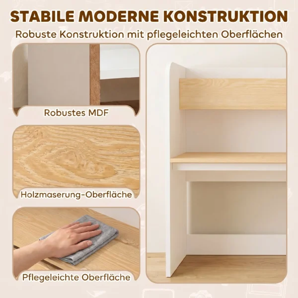 Kindertisch Mit Sitzbank 5 in 1 Kindersitzgruppe Mit Bücherregal, Rollbar Kindertruhenbank Mit Aufbewahrungsbox Für 3 8