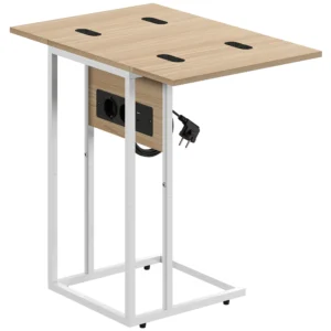 Klappbarer Beistelltisch, Ladestation Mit USB Ports, Metall, 39 X 29 X 57 Cm, Holzfarben