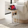 Klappbarer Beistelltisch, Ladestation Mit USB Ports, Metall, 39 X 29 X 57 Cm, Holzfarben