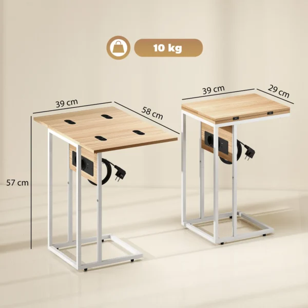 Klappbarer Beistelltisch, Ladestation Mit USB Ports, Metall, 39 X 29 X 57 Cm, Holzfarben