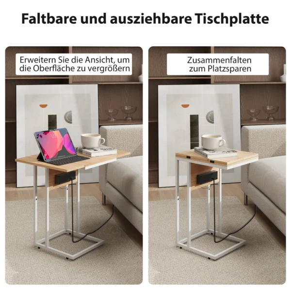 Klappbarer Beistelltisch, Ladestation Mit USB Ports, Metall, 39 X 29 X 57 Cm, Holzfarben