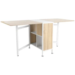 Klapptisch Esstisch Beistelltische Ablagefläche Für Wohnzimmer Küche Eiche Holz Metallrahmen Natur+Weiß 169 X 60 X 75 Cm