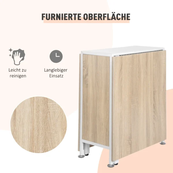 Klapptisch Esstisch Beistelltische Ablagefläche Für Wohnzimmer Küche Eiche Holz Metallrahmen Natur+Weiß 169 X 60 X 75 Cm