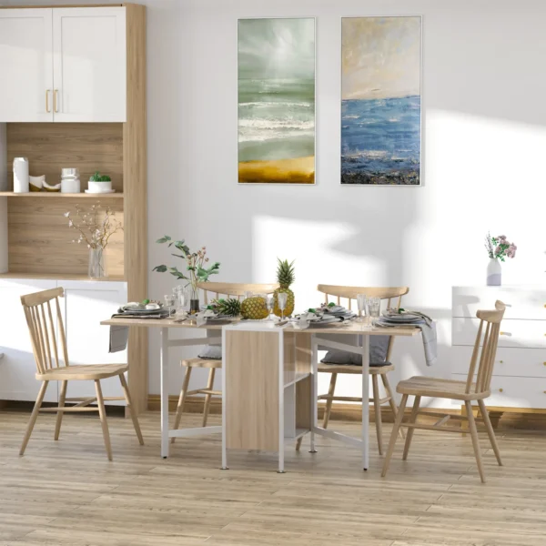 Klapptisch Esstisch Beistelltische Ablagefläche Für Wohnzimmer Küche Eiche Holz Metallrahmen Natur+Weiß 169 X 60 X 75 Cm