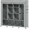 Kleiderschrank Stoffschrank, Türen, 2 Kleiderstangen, 10 Fächer, Grau