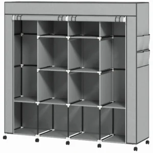 Kleiderschrank Stoffschrank, Türen, 2 Kleiderstangen, 10 Fächer, Grau